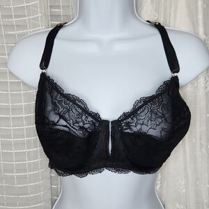 Cacique Black Lace Racer Back Plunge Bra 38DDD
